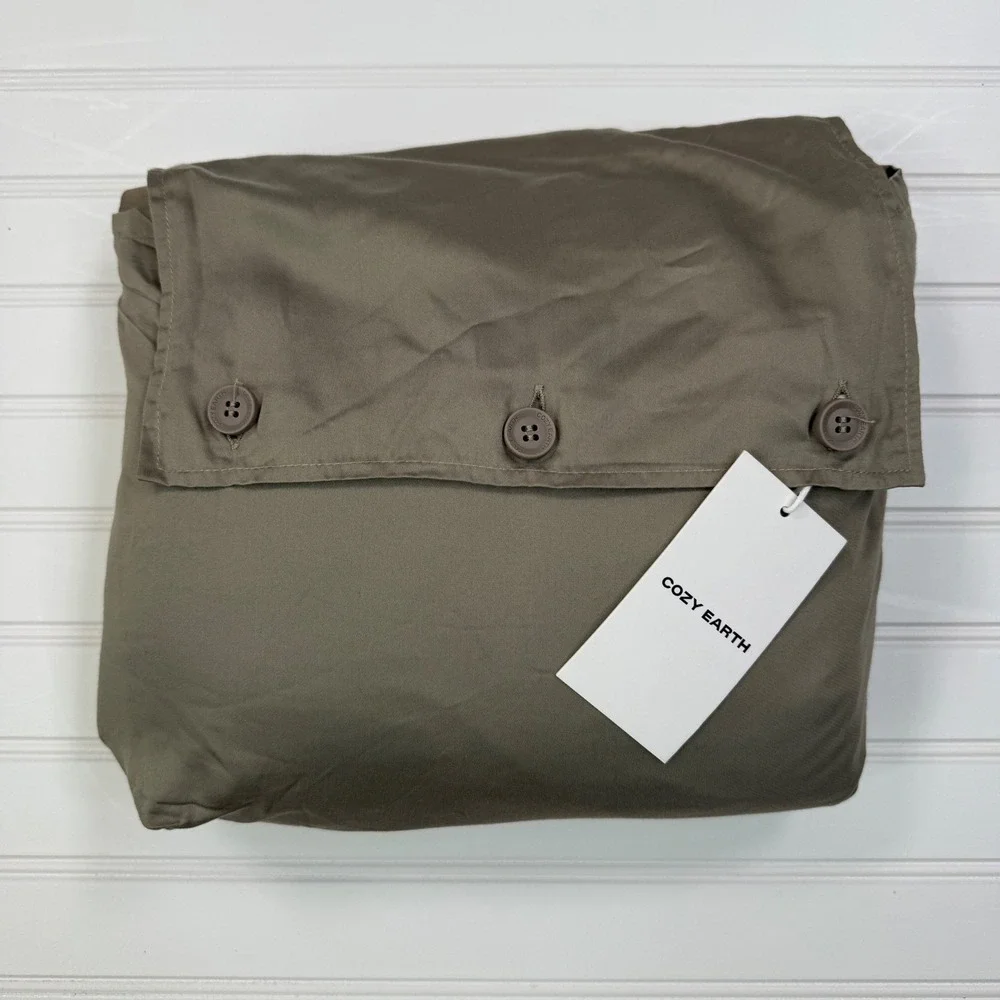 Cozy Earth Queen Bamboo Duvet Cover Walnut Brown Viscose Zip Closure NWT‎